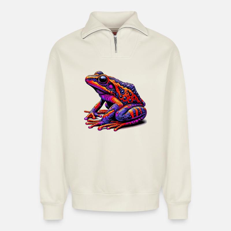 Frosch - Relaxed Unisex Organic Half Zip Sweatshirt – von SPREAD - Naturweiß