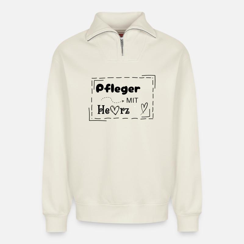 Pfleger mit Herz - Relaxed Unisex Organic Half Zip Sweatshirt – von SPREAD - Naturweiß