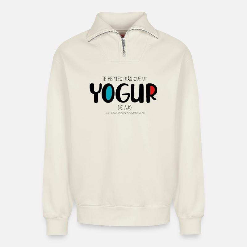 Yaourt à l’ail - Sweat unisexe décontracté en coton biologique à demi-zip – de SPREAD - blanc cassé