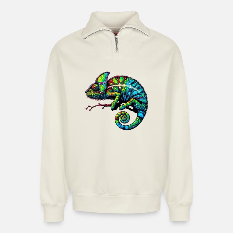 Chamäleon - Relaxed Unisex Organic Half Zip Sweatshirt – von SPREAD - Naturweiß