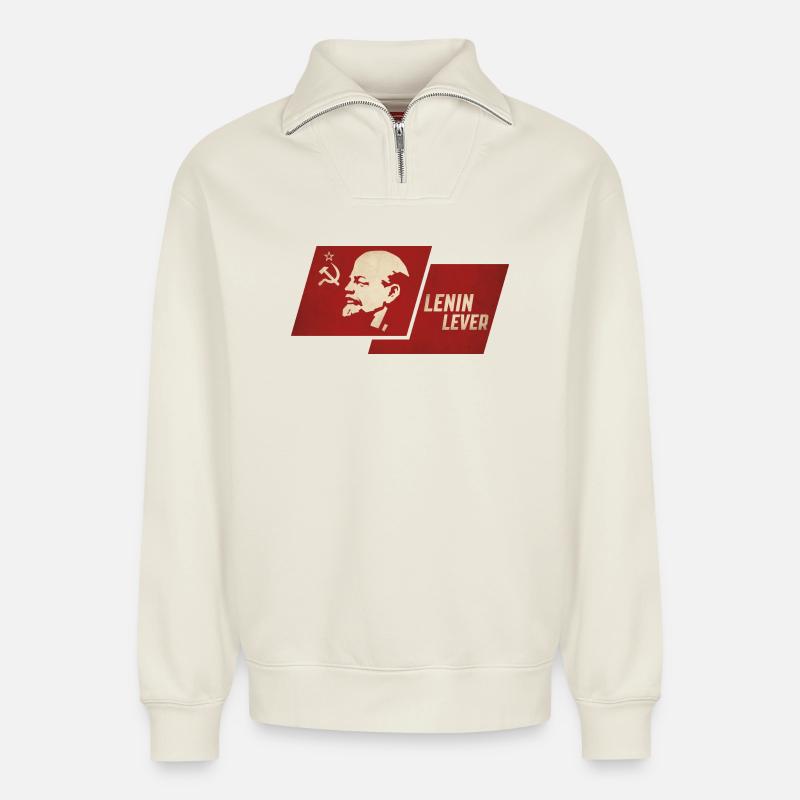 Lenin-Hebelfahne - Relaxed Unisex Organic Half Zip Sweatshirt – von SPREAD - Naturweiß