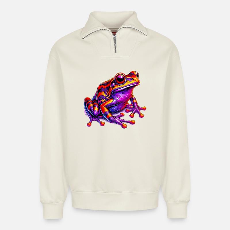 Frosch - Relaxed Unisex Organic Half Zip Sweatshirt – von SPREAD - Naturweiß