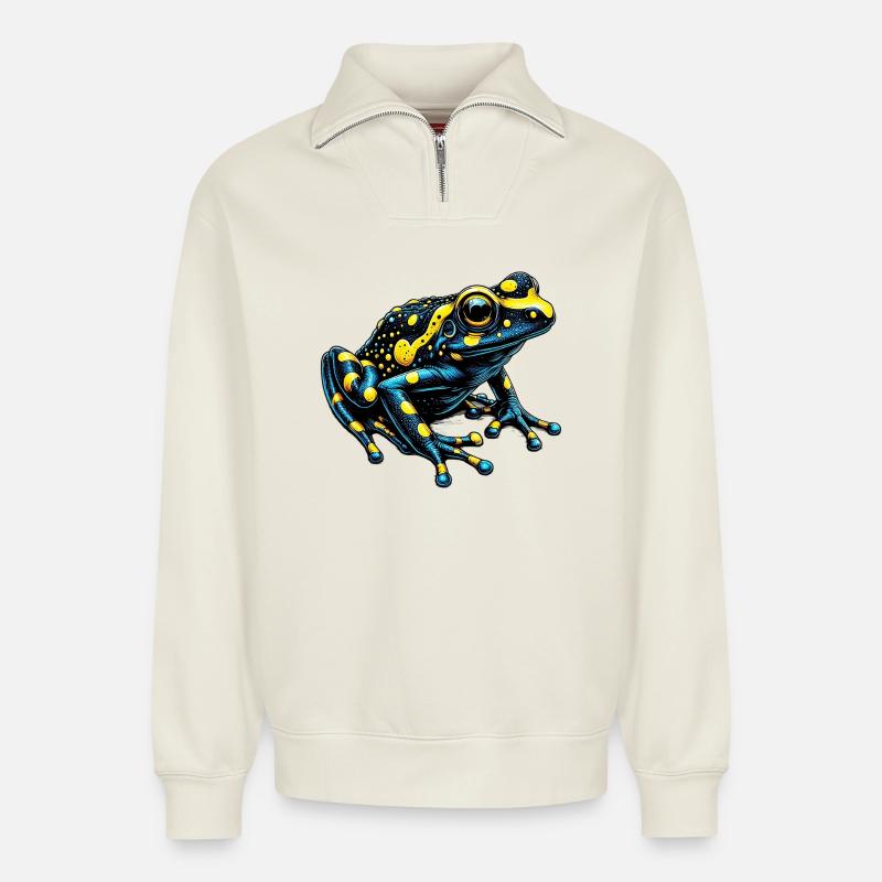 Frosch - Relaxed Unisex Organic Half Zip Sweatshirt – von SPREAD - Naturweiß