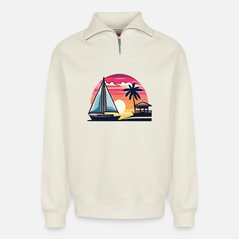 Sommerzeit - Relaxed Unisex Organic Half Zip Sweatshirt – von SPREAD - Naturweiß