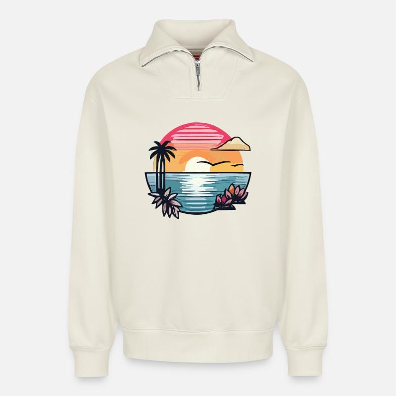 Summertime - Relaxed Unisex Organic Half Zip Sweatshirt – by SPREAD - off white