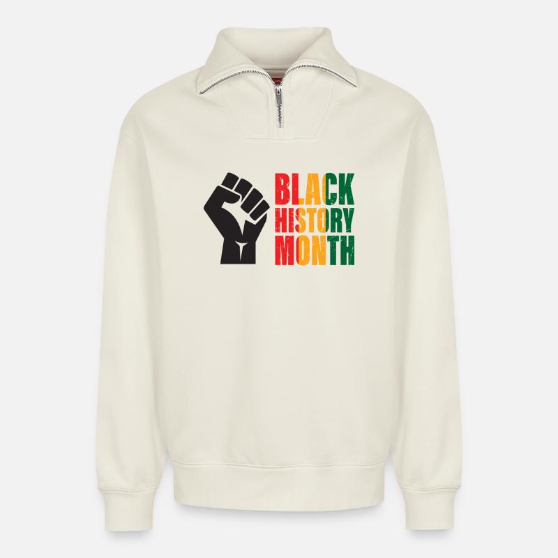 Black History Month - Relaxed Unisex Organic Half Zip Sweatshirt – von SPREAD - Naturweiß