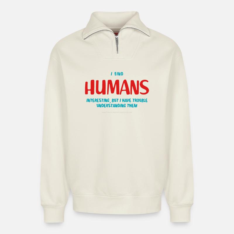 Menschen - Relaxed Unisex Organic Half Zip Sweatshirt – von SPREAD - Naturweiß