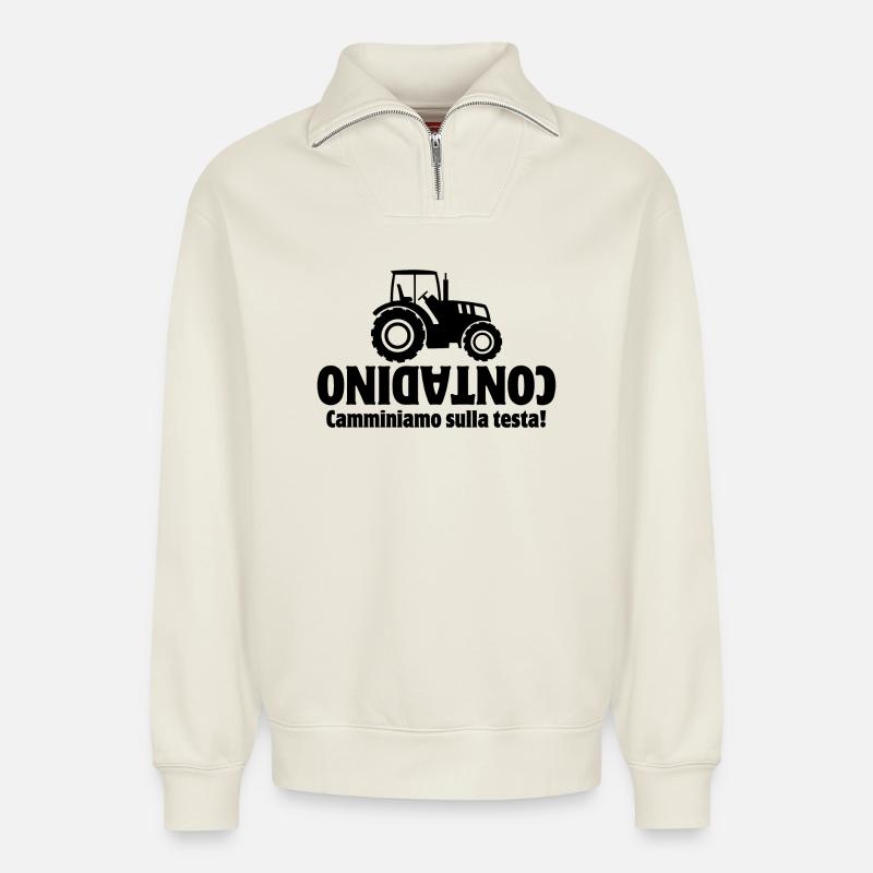 farmer, Italy, farmer - Relaxed Unisex Organic Half Zip Sweatshirt – by SPREAD - off white
