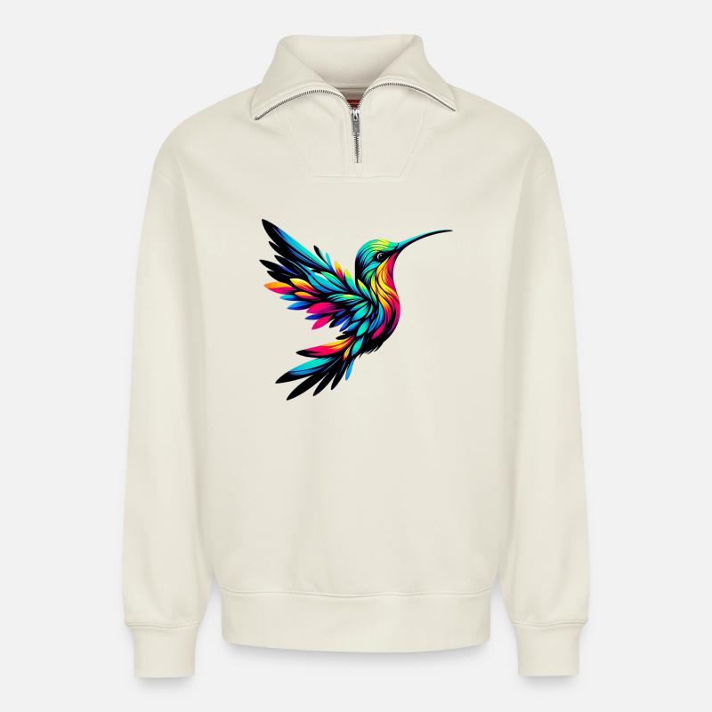 Colibri - Sweat unisexe décontracté en coton biologique à demi-zip – de SPREAD - blanc cassé