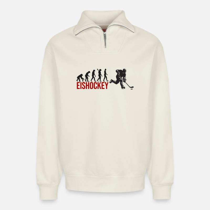 Evolution Eishockey - Relaxed Unisex Organic Half Zip Sweatshirt – von SPREAD - Naturweiß