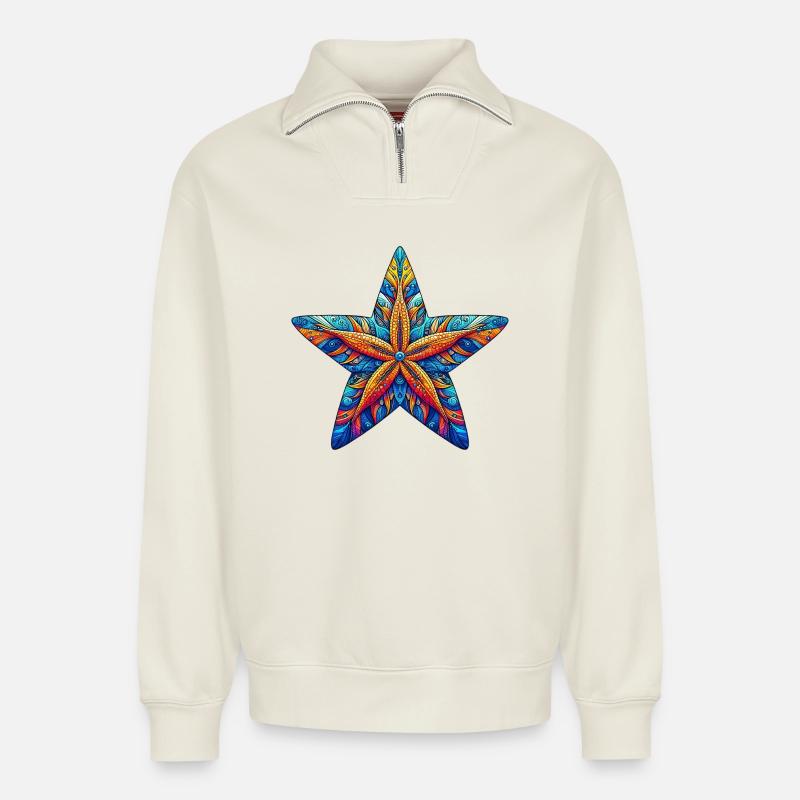 Étoile de mer - Sweat unisexe décontracté en coton biologique à demi-zip – de SPREAD - blanc cassé
