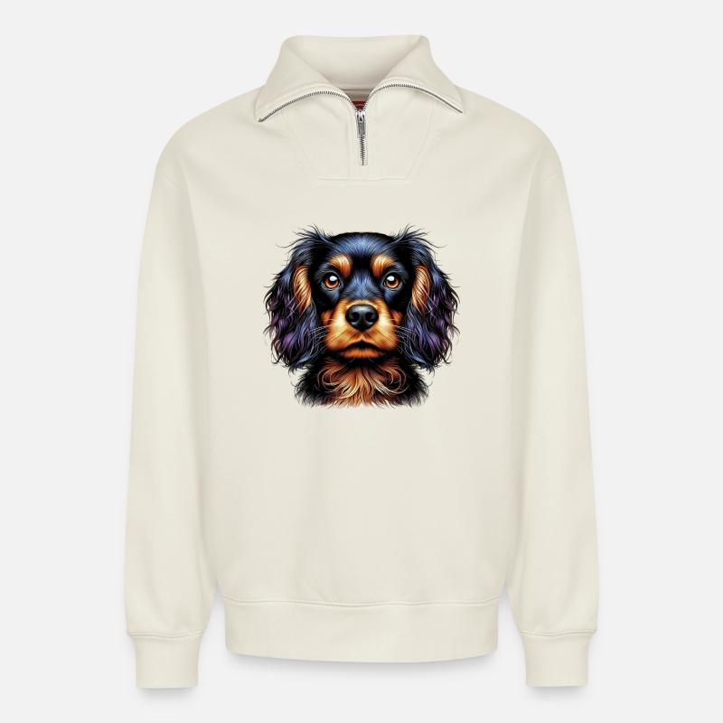 Hund Cocker Spaniel - Relaxed Unisex Organic Half Zip Sweatshirt – von SPREAD - Naturweiß