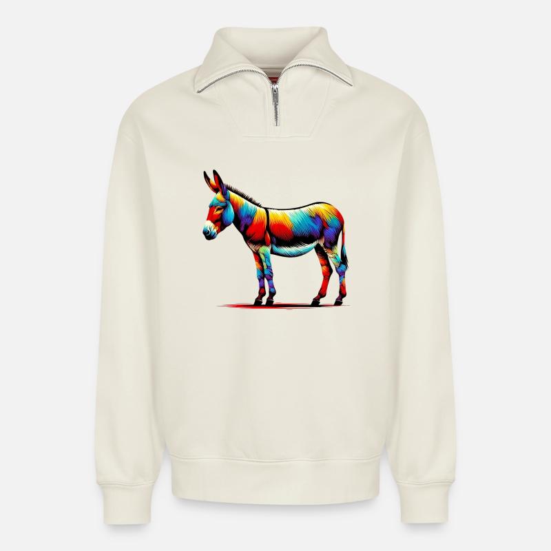 Esel, Schnuller, Maultier - Relaxed Unisex Organic Half Zip Sweatshirt – von SPREAD - Naturweiß