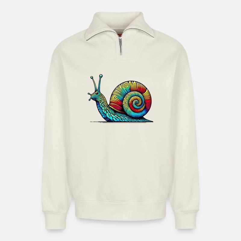 Schnecke - Relaxed Unisex Organic Half Zip Sweatshirt – von SPREAD - Naturweiß
