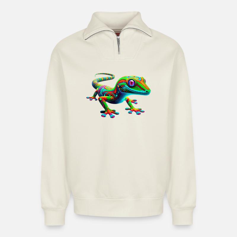 Gecko - Relaxed Unisex Organic Half Zip Sweatshirt – by SPREAD - off white