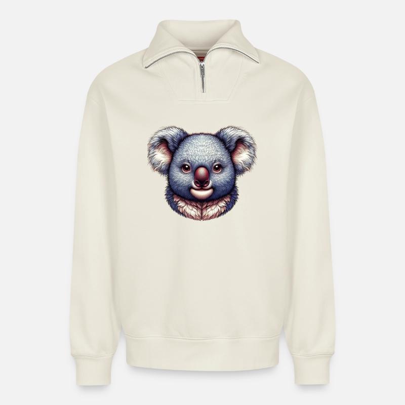 Koala - Relaxed Unisex Organic Half Zip Sweatshirt – von SPREAD - Naturweiß