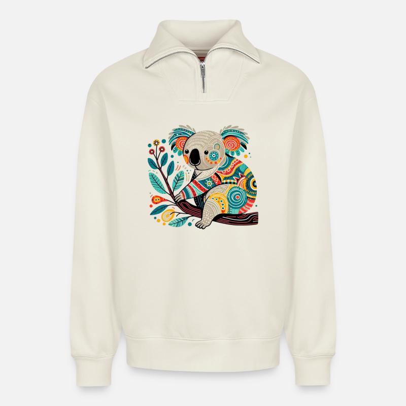 Koala - Relaxed Unisex Organic Half Zip Sweatshirt – von SPREAD - Naturweiß