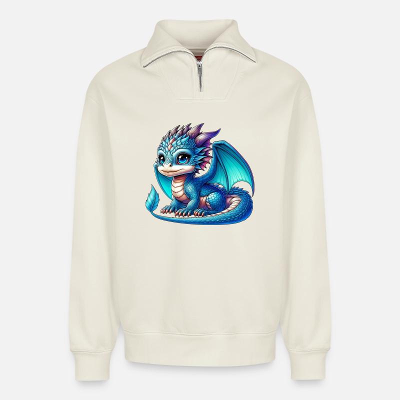 Drache - Relaxed Unisex Organic Half Zip Sweatshirt – von SPREAD - Naturweiß