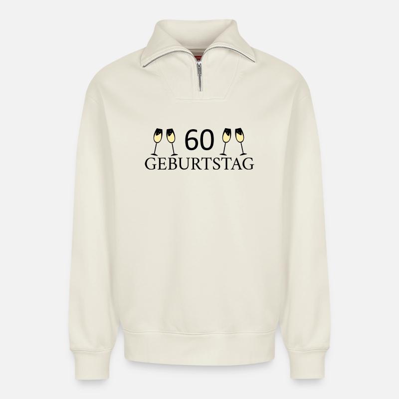 60e anniversaire 60 ans - Sweat unisexe décontracté en coton biologique à demi-zip – de SPREAD - blanc cassé
