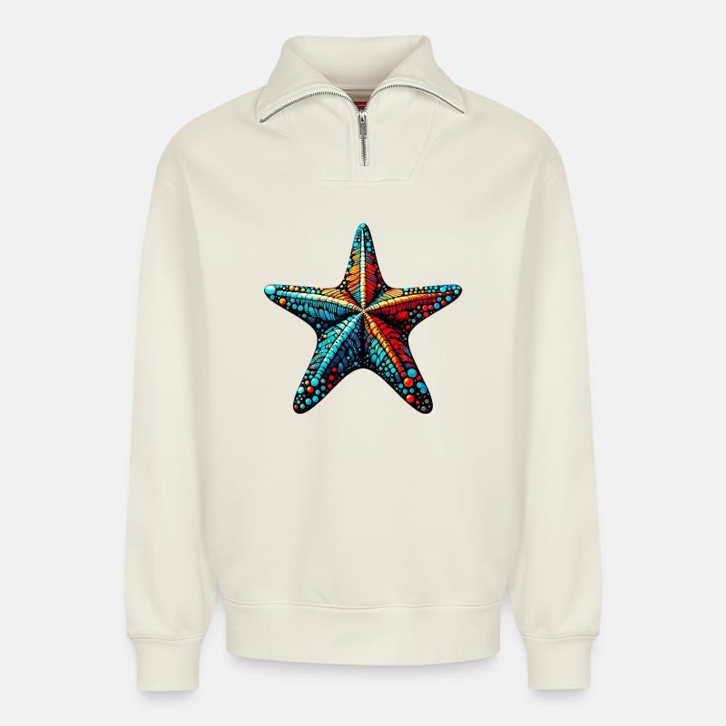 Étoile de mer - Sweat unisexe décontracté en coton biologique à demi-zip – de SPREAD - blanc cassé