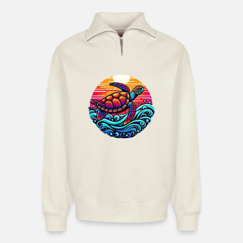 Schildkröte - Relaxed Unisex Organic Half Zip Sweatshirt – von SPREAD - Naturweiß