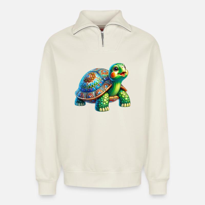 Schildkröte - Relaxed Unisex Organic Half Zip Sweatshirt – von SPREAD - Naturweiß