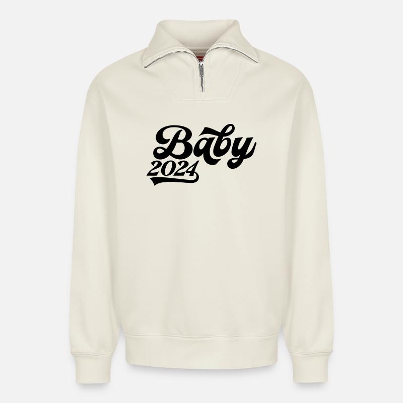 Bébé 2024 - Sweat unisexe décontracté en coton biologique à demi-zip – de SPREAD - blanc cassé
