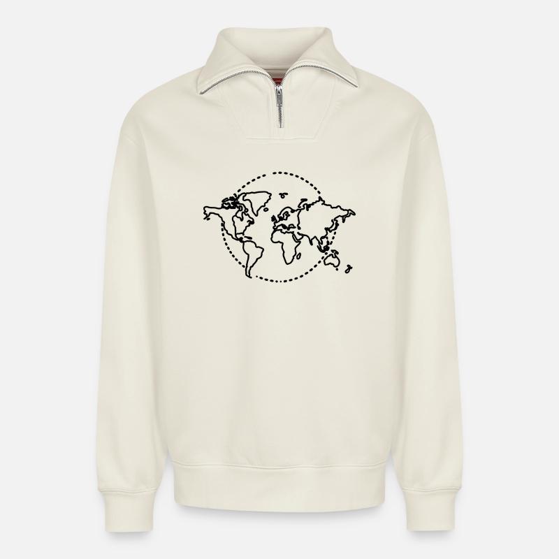 World Map Sketch - Relaxed Unisex Organic Half Zip Sweatshirt – by SPREAD - off white