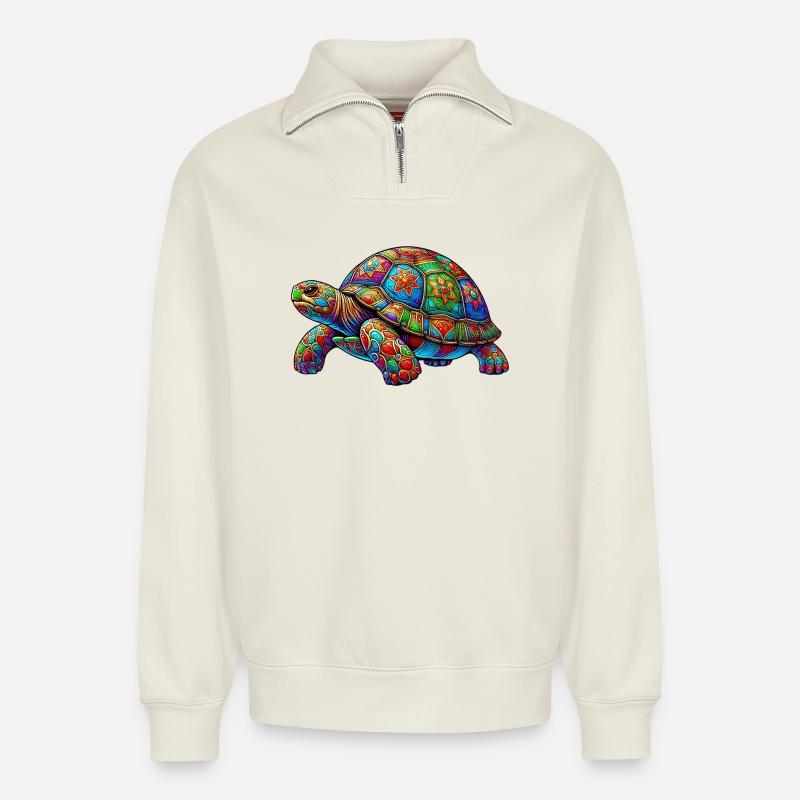 Turtle - Relaxed Unisex Organic Half Zip Sweatshirt – by SPREAD - off white