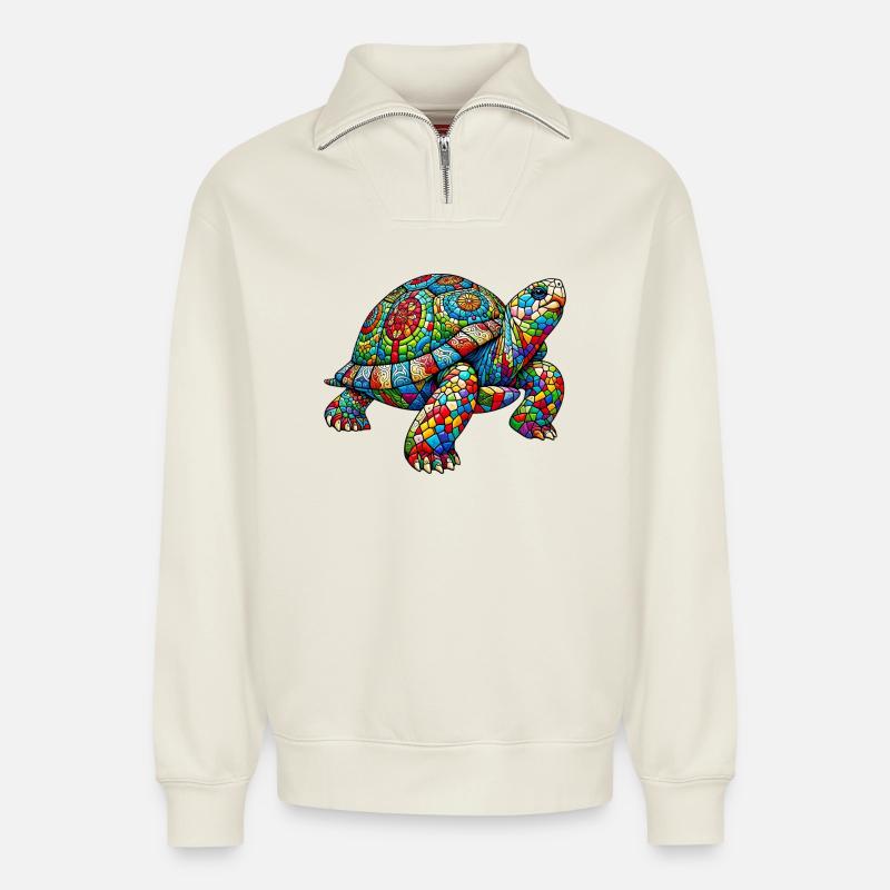 Schildkröte - Relaxed Unisex Organic Half Zip Sweatshirt – von SPREAD - Naturweiß
