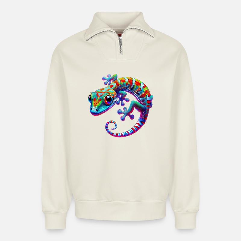 Gecko - Sweat unisexe décontracté en coton biologique à demi-zip – de SPREAD - blanc cassé