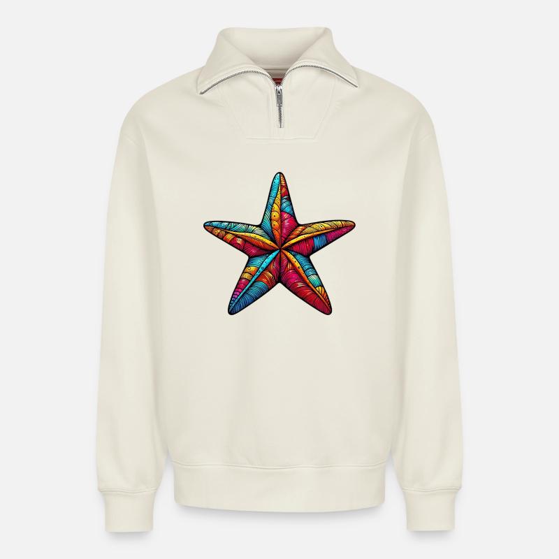 Seestern - Relaxed Unisex Organic Half Zip Sweatshirt – von SPREAD - Naturweiß