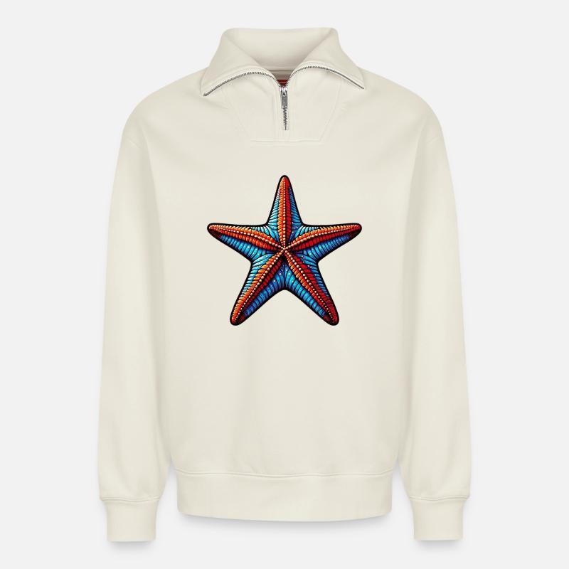 Étoile de mer - Sweat unisexe décontracté en coton biologique à demi-zip – de SPREAD - blanc cassé