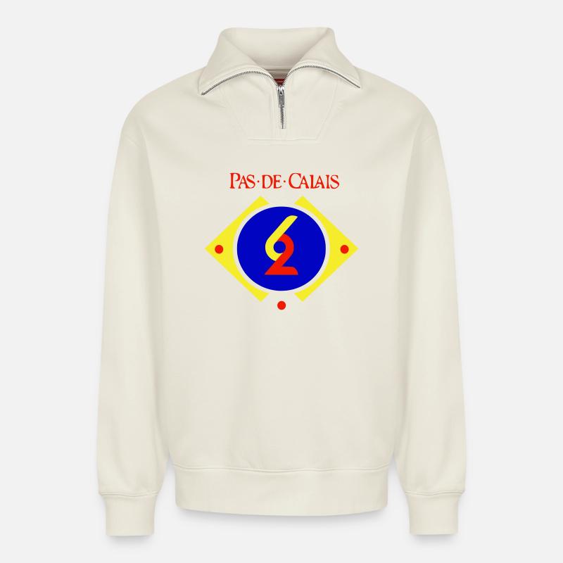 Pas de Calais - Relaxed Unisex Organic Half Zip Sweatshirt – von SPREAD - Naturweiß
