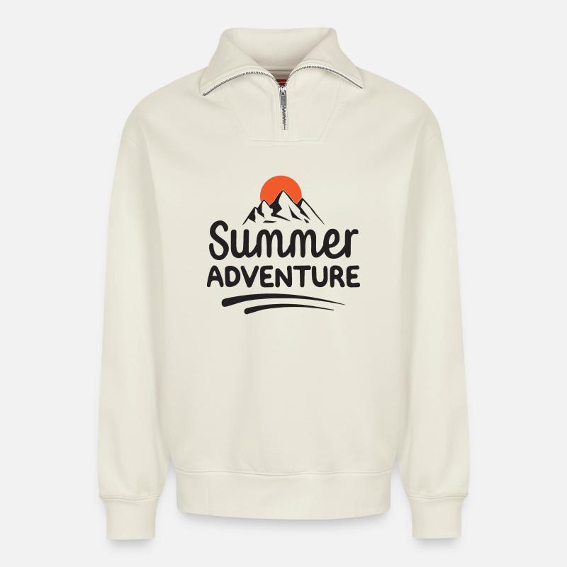 Sommer-Abenteuer - Relaxed Unisex Organic Half Zip Sweatshirt – von SPREAD - Naturweiß