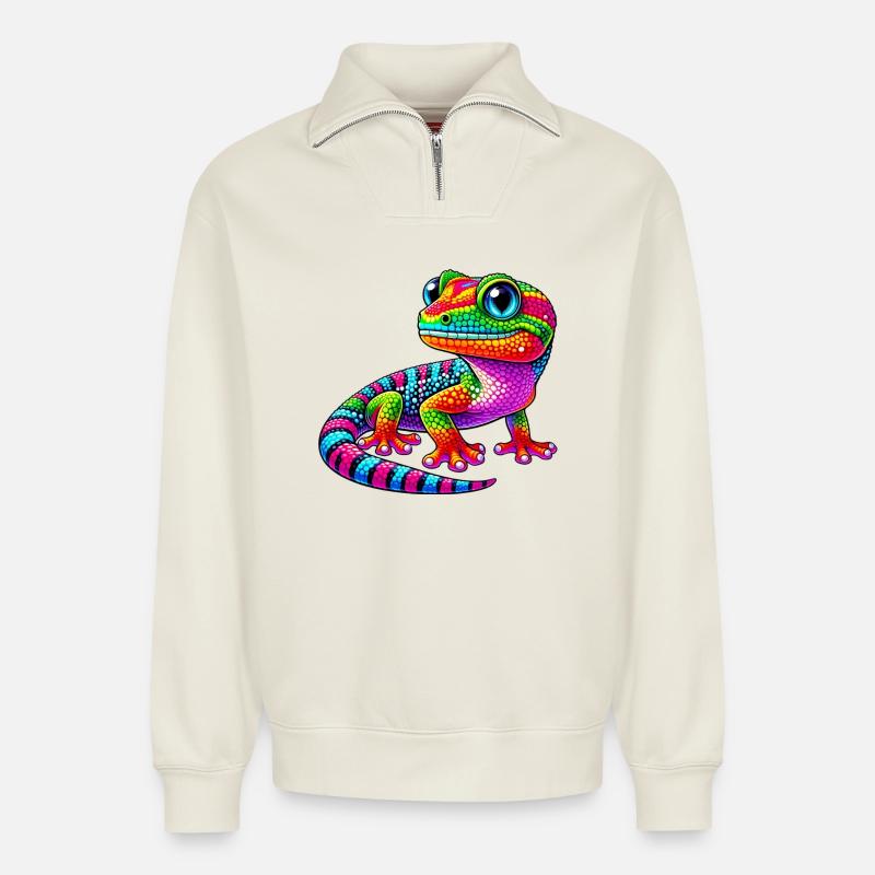 Gecko - Sweat unisexe décontracté en coton biologique à demi-zip – de SPREAD - blanc cassé