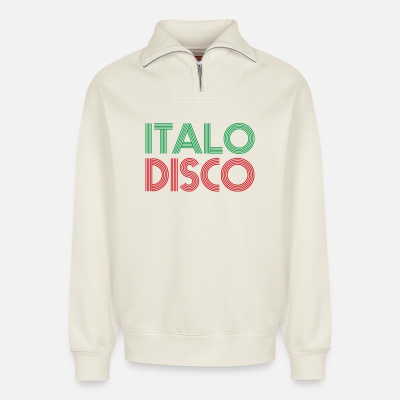 ITALO DISCO - Relaxed Unisex Organic Half Zip Sweatshirt – von SPREAD - Naturweiß