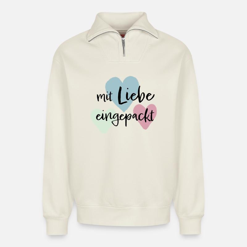 Mit liebe eingepackt - Relaxed Unisex Organic Half Zip Sweatshirt – von SPREAD - Naturweiß
