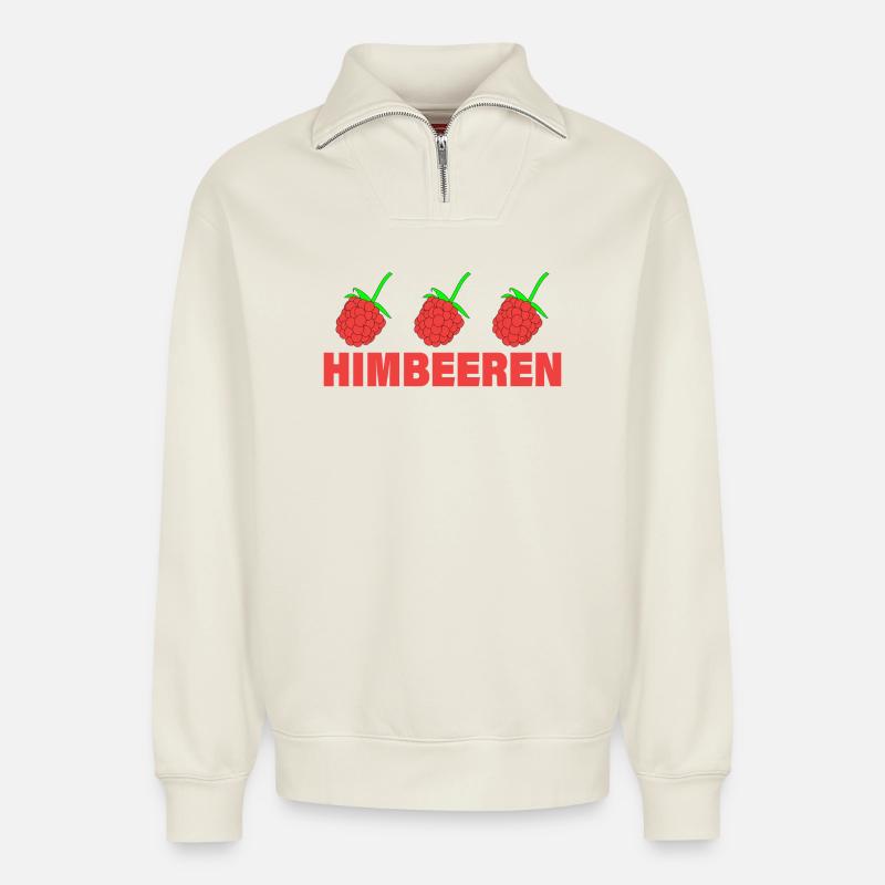 HIMBEERREN - Relaxed Unisex Organic Half Zip Sweatshirt – von SPREAD - Naturweiß