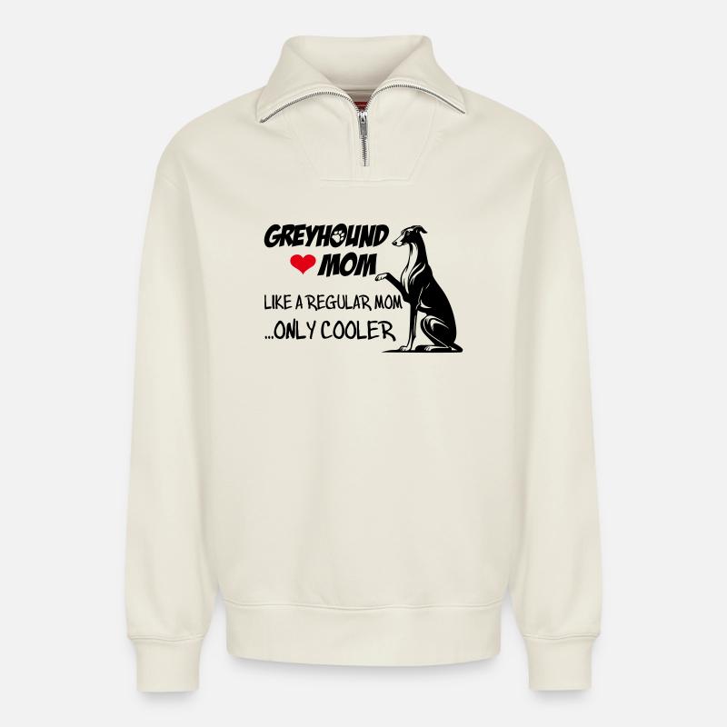 Greyhound Mom - Relaxed Unisex Organic Half Zip Sweatshirt – von SPREAD - Naturweiß