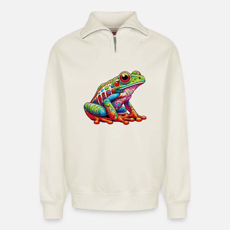Frog - Relaxed Unisex Organic Half Zip Sweatshirt – by SPREAD - off white