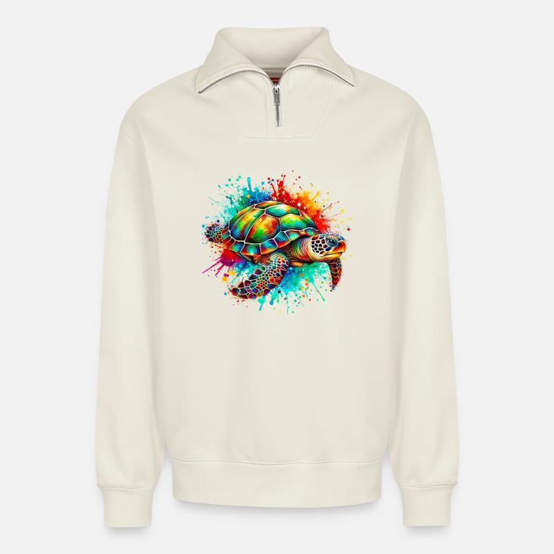 Schildkröte - Relaxed Unisex Organic Half Zip Sweatshirt – von SPREAD - Naturweiß