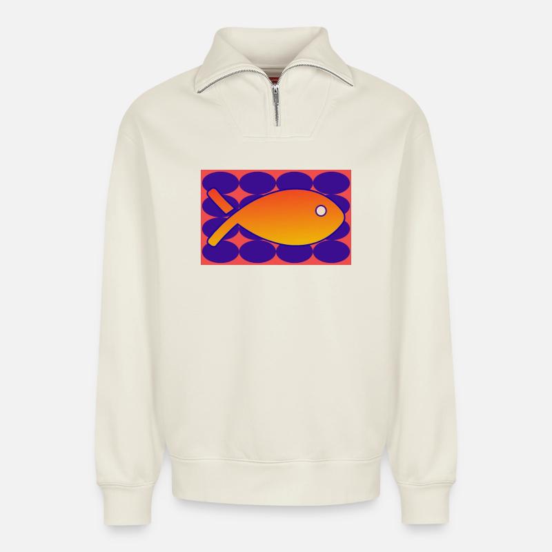 FISH - Relaxed Unisex Organic Half Zip Sweatshirt – by SPREAD - off white