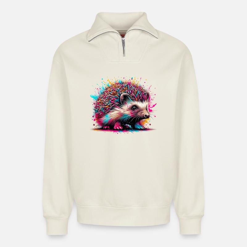Igel - Relaxed Unisex Organic Half Zip Sweatshirt – von SPREAD - Naturweiß