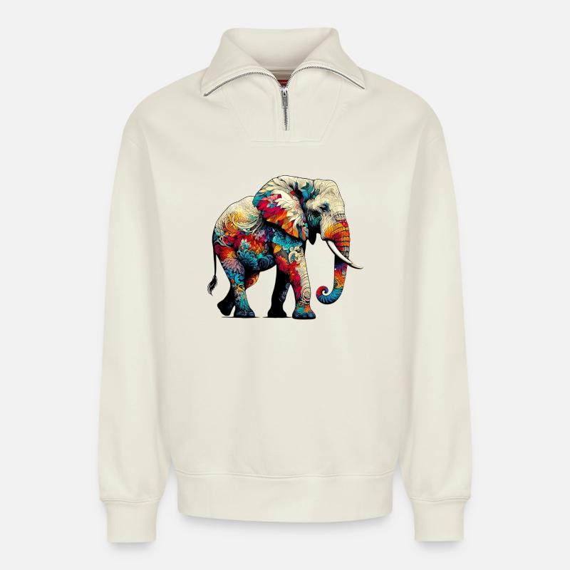 Elefant - Relaxed Unisex Organic Half Zip Sweatshirt – von SPREAD - Naturweiß