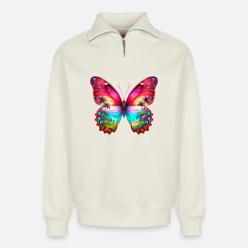 Schmetterling - Relaxed Unisex Organic Half Zip Sweatshirt – von SPREAD - Naturweiß