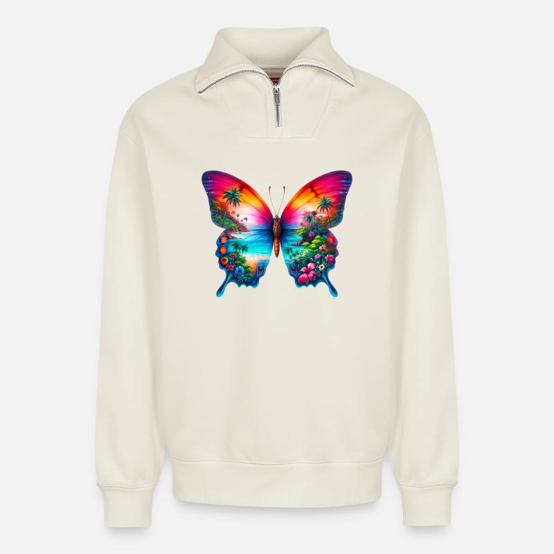 Schmetterling - Relaxed Unisex Organic Half Zip Sweatshirt – von SPREAD - Naturweiß