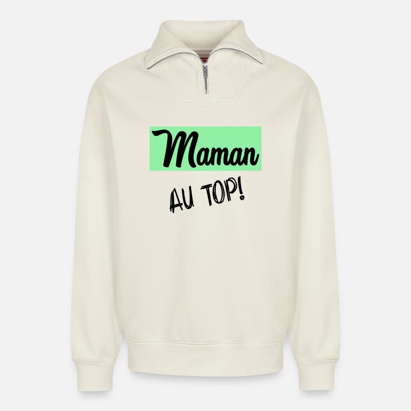 MAMA - Relaxed Unisex Organic Half Zip Sweatshirt – von SPREAD - Naturweiß