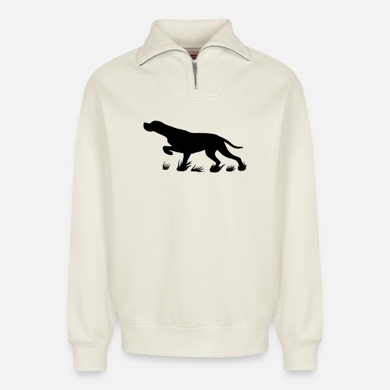 black pointer protruding - Relaxed Unisex Organic Half Zip Sweatshirt – by SPREAD - off white