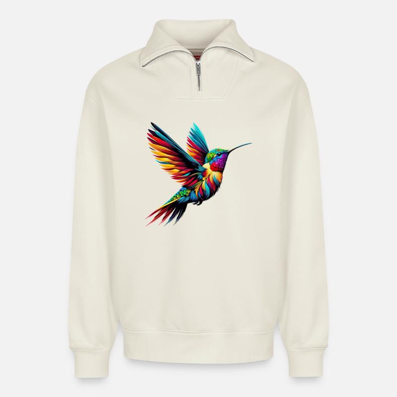 Kolibri - Relaxed Unisex Organic Half Zip Sweatshirt – von SPREAD - Naturweiß